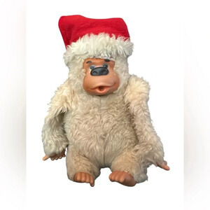 Vintage 80s Russ GONGA Plush Thumb Sucking MONKEY Doll Toy Santa Hat CHRISTMAS